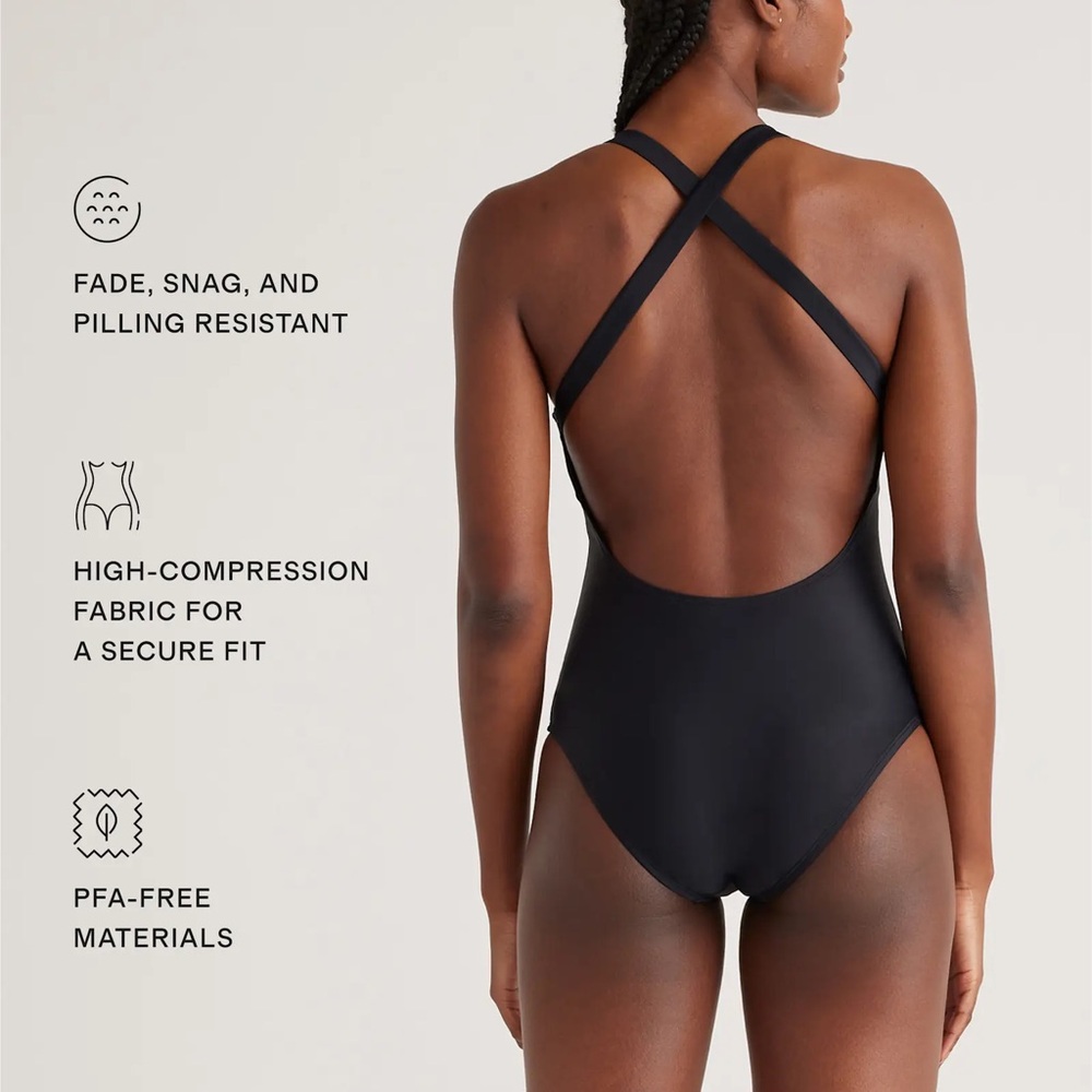 Quince Italian Cross-Back One-Piece Swimsuit - Black - Size L - NWT - Picture 7 of 16